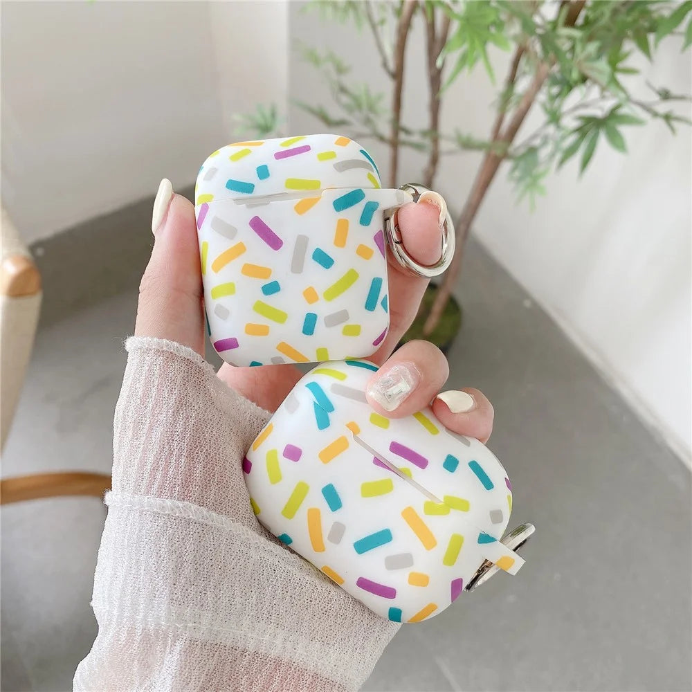 For Apple AirPods 3 Silicone Case Rainbow Stripes Soft Protective Cover with Ring Buckle - 5
