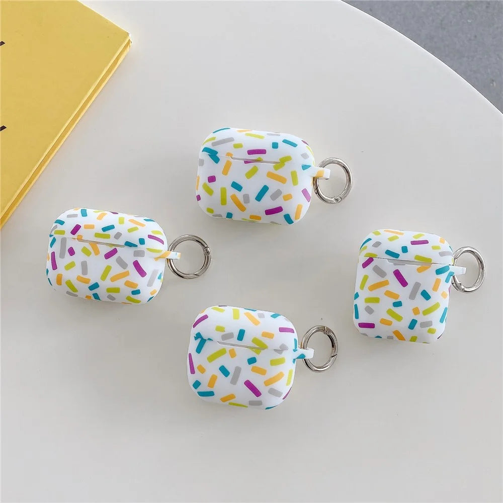 For Apple AirPods 3 Silicone Case Rainbow Stripes Soft Protective Cover with Ring Buckle - 7