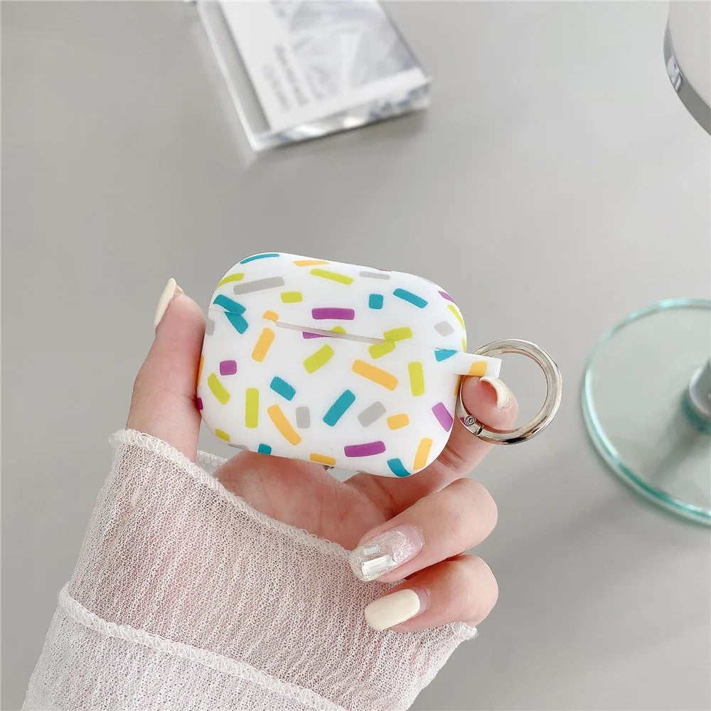 For Apple AirPods Pro 2 / Pro Silicone Case Rainbow Stripes Soft Protective Cover with Ring Buckle - 2