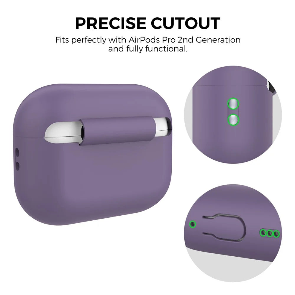 AHASTYLE For AirPods Pro 2 / AirPods Pro Silicone Case Protective Cover with iP (5-14) Dustproof Plug + 2Pcs Replacement Ear Tips (Size M) - Dark Purple - 4
