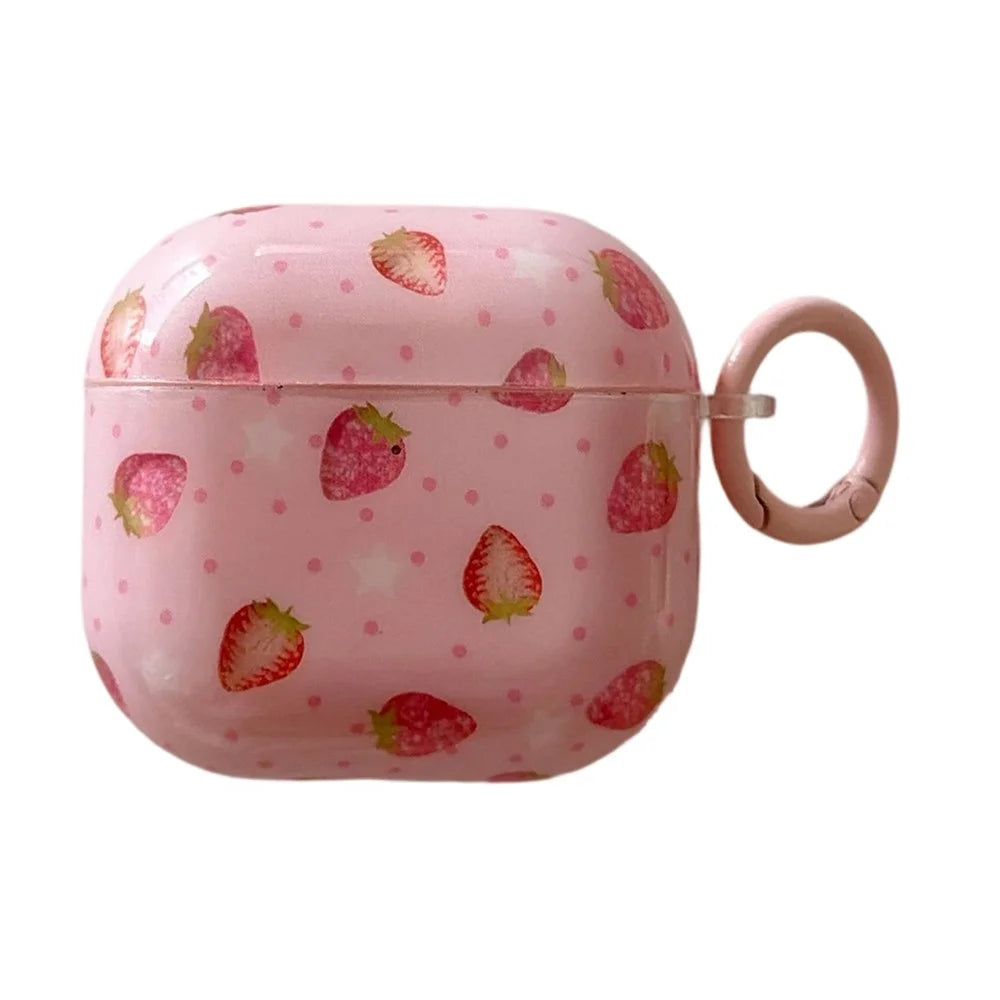 For AirPods Pro 3 Case Strawberry Pattern TPU Earphone Protective Cover with Carabiner - 1