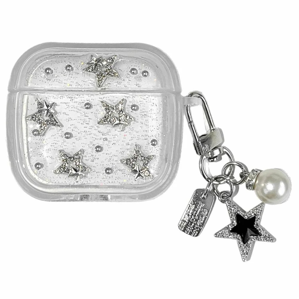 TPU Case for Apple AirPods 4 Glitter Star Protective Cover with Metal Chain Pendant - 1