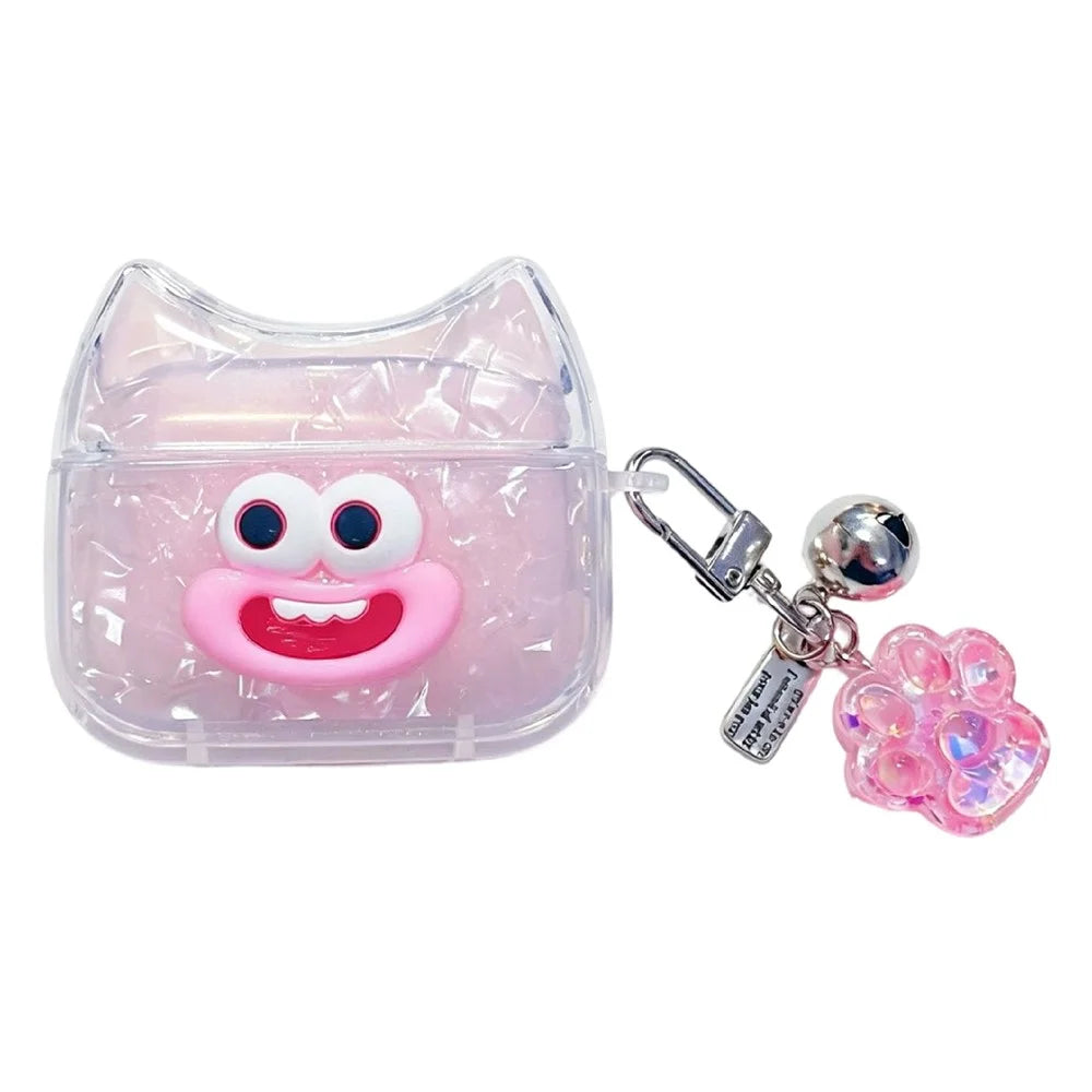 For AirPods Pro 2 / AirPods Pro Case Funny Smile Face TPU Earphone Cover with Cat Paw Pendant - Pink - 1