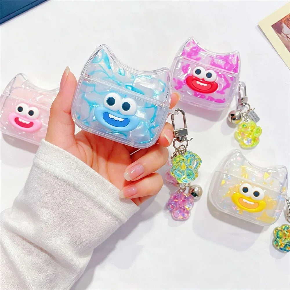 For AirPods Pro 3 Case Funny Smile Face TPU Earphone Cover with Cat Paw Pendant - Pink - 2