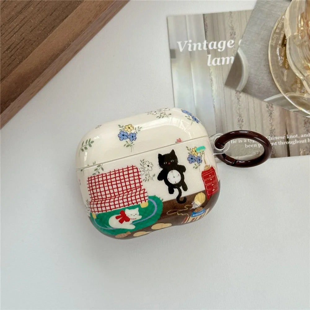 For AirPods Pro Protective Case IMD Cat Pattern TPU Earphone Cover with Carabiner - 2
