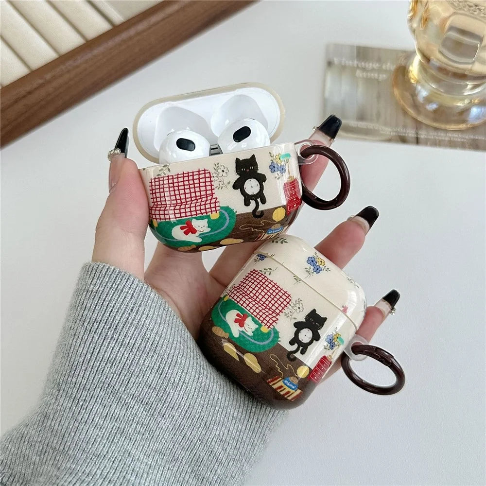 For AirPods 4 Protective Case IMD Cat Pattern TPU Earphone Cover with Carabiner - 3
