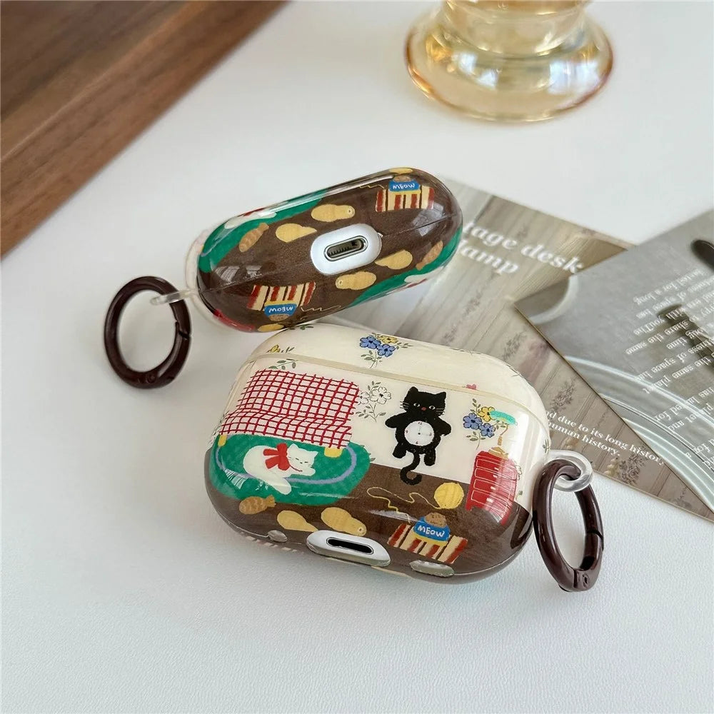 For AirPods 4 Protective Case IMD Cat Pattern TPU Earphone Cover with Carabiner - 4