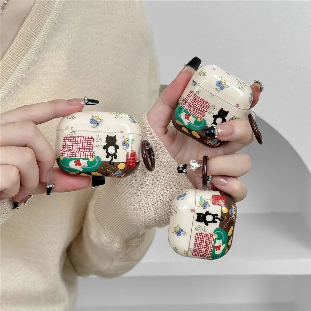 For AirPods 4 Protective Case IMD Cat Pattern TPU Earphone Cover with Carabiner - 5