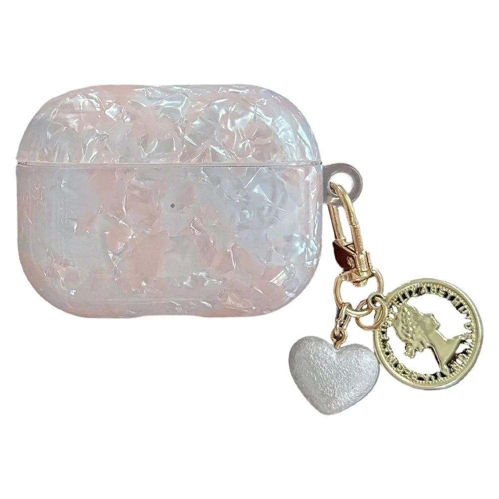 For AirPods Pro Protective Case Pearlescent Shell Texture TPU Earphone Cover with Heart Pendant Charm - 1