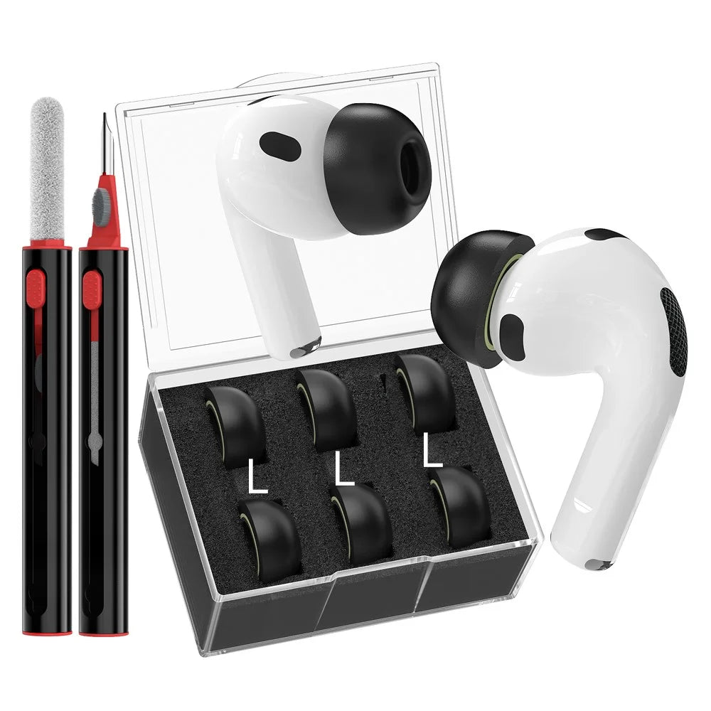 AHASTYLE WE38 3 Pairs Ear Tips for AirPods Pro 3 Silicone Noise Isolation Earbuds Tips Covers with 3 in 1 Cleaning Pen - Size: L - 1
