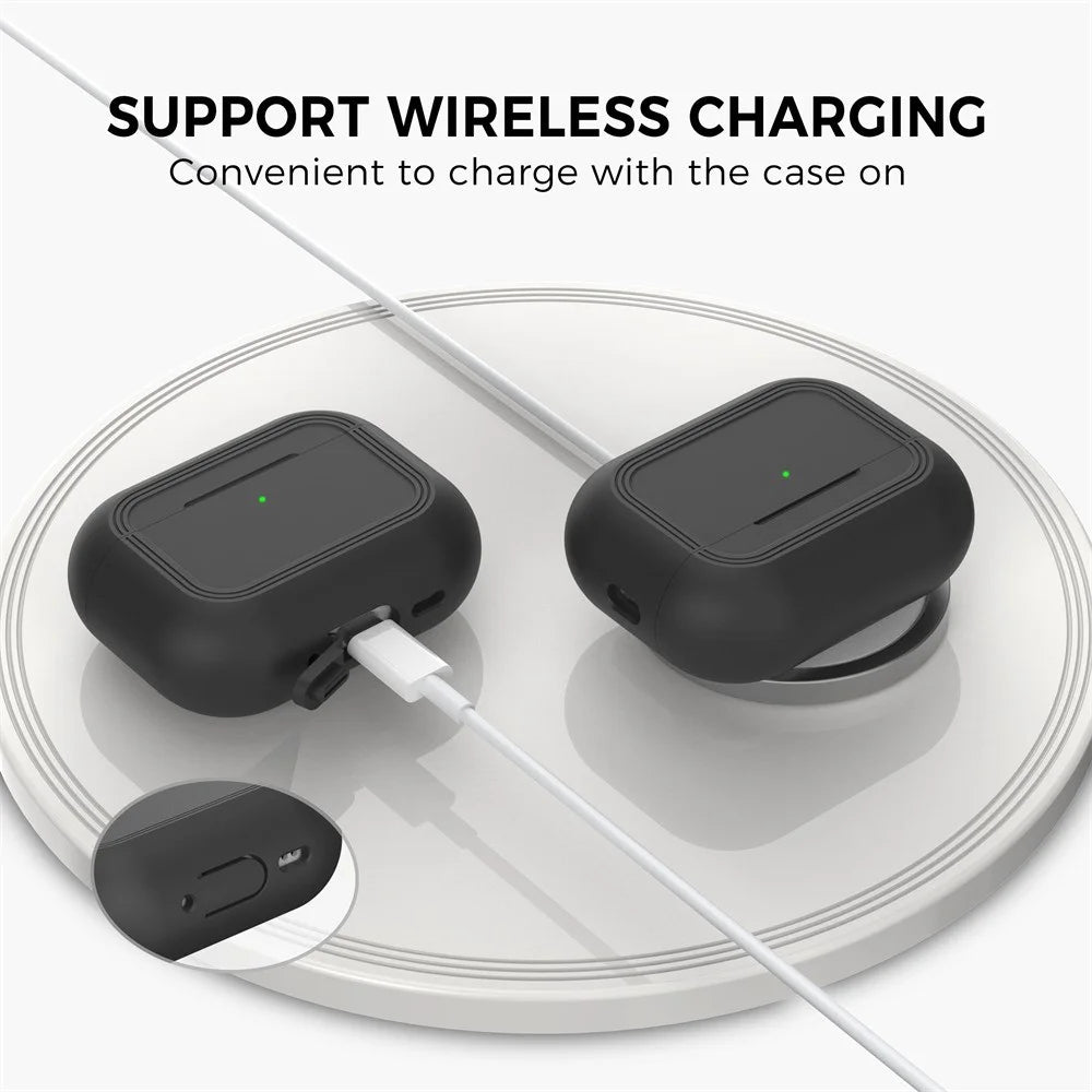 AHASTYLE JY24 for AirPods Pro 3 Case Dust Plug Design Silicone Protective Cover with Hand Strap - Black - 5