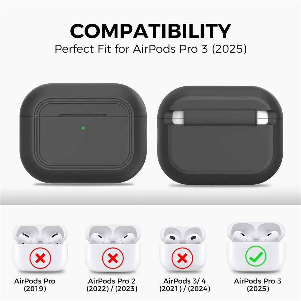 AHASTYLE JY24 for AirPods Pro 3 Case Dust Plug Design Silicone Protective Cover with Hand Strap - Black - 6