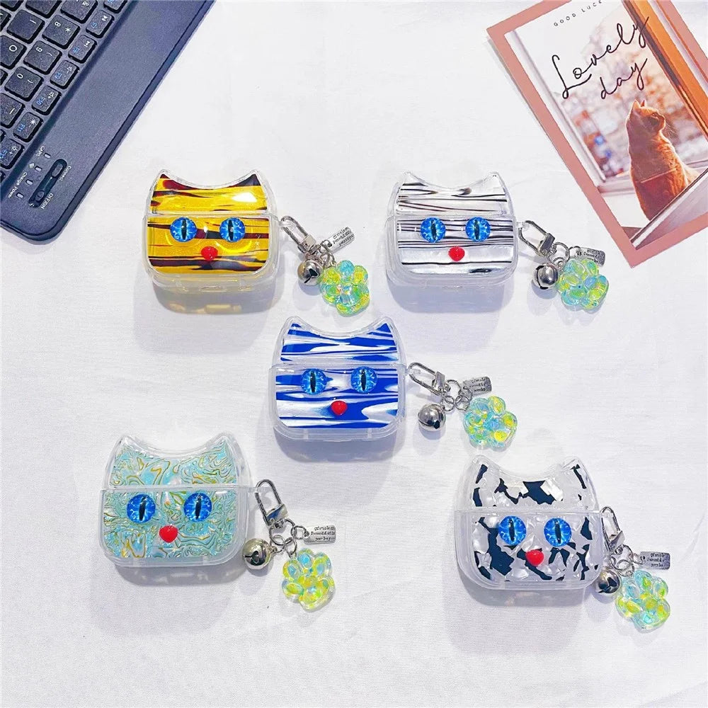 For AirPods 3 Protective Case Blue Eye Cat Soft TPU Earphone Cover with Pendant - White - 3