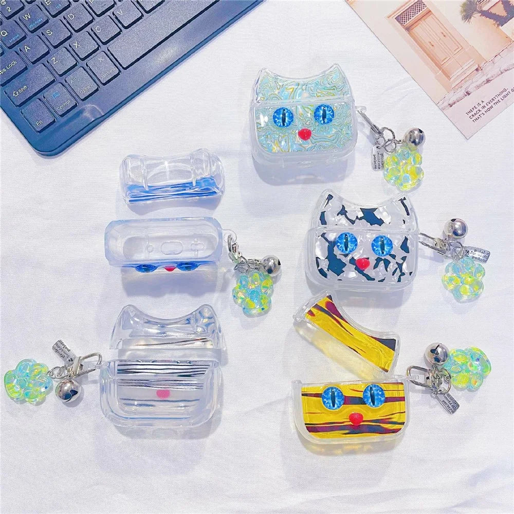For AirPods Pro 3 Protective Case Blue Eye Cat Soft TPU Earphone Cover with Pendant - White - 4