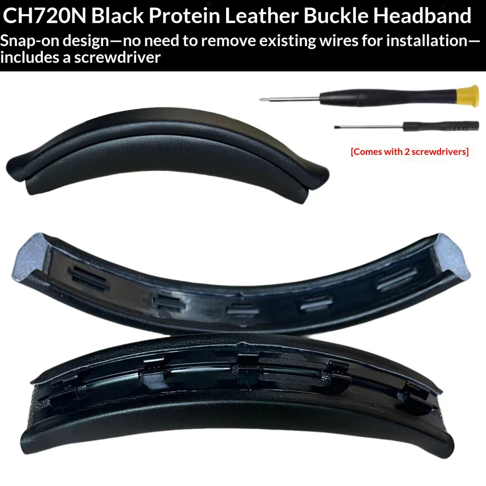 For Sony WH-CH720N Headphones Snap-on Protein Leather Headband Cushion Replacement - Black - 5