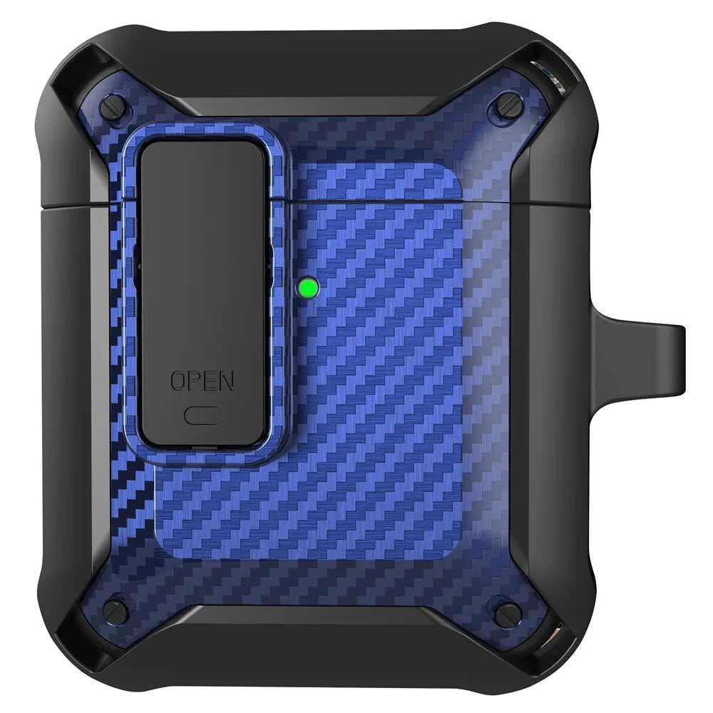 Portable 2 in 1 TPU + PC Frame Earbuds Case Cover Shock-resistant Earphone Charging Case Cover Anti-drop Protective Case with Buckle for AirPods 1/2 - Black/Blue - 1