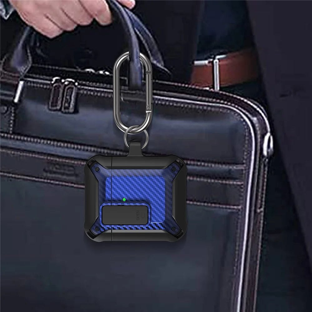 Portable 2 in 1 TPU + PC Frame Earbuds Case Cover Shock-resistant Earphone Charging Case Cover Anti-drop Protective Case with Buckle for AirPods 1/2 - Black/Blue - 7