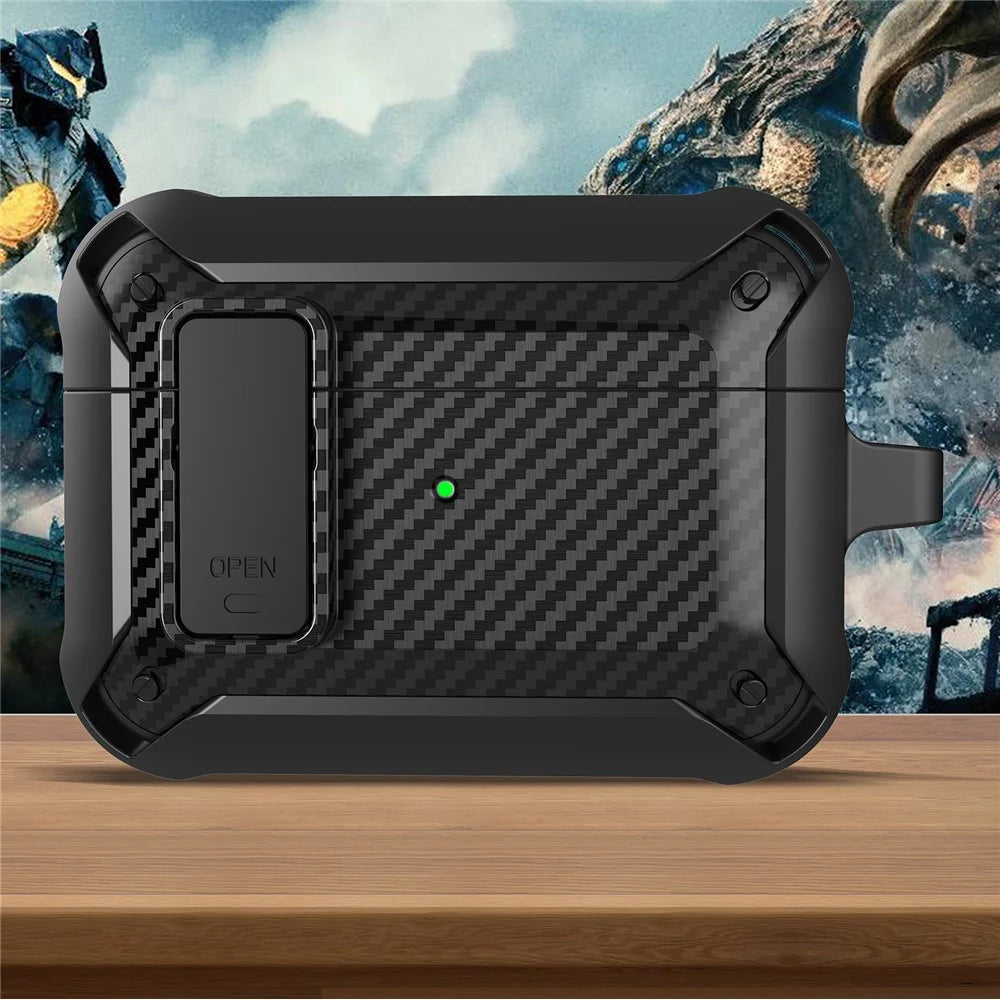 Carbon Fiber Texture Snap-on Lid Design Wireless Earphone TPU+PC Protective Cover Case for AirPods Pro - Style 1 - 2
