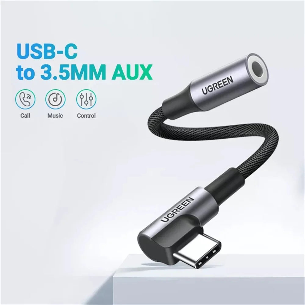 UGREEN 0.1m Right Angle Type C to 3.5mm Jack Male to Female Audio Aux Cable - 2