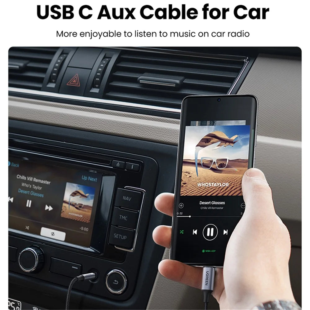 UGREEN 1m Type C to 3.5mm Male Plug AUX Cable Car Stereo Headphone Converter (DAC Chip) - 3