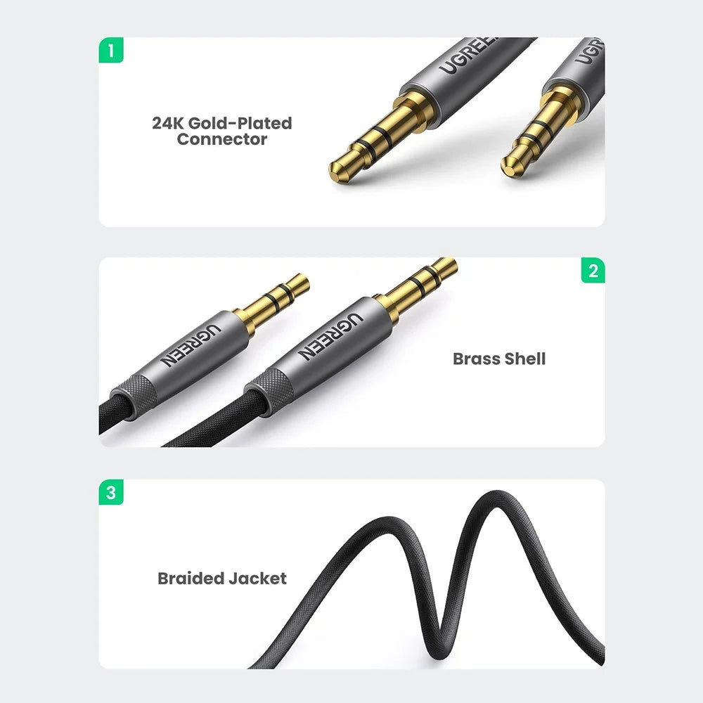 UGREEN 1.5m AUX Cord 3.5mm Jack Male to Male Audio Cable for Car Audio Headphone Speaker Amplifier - 4