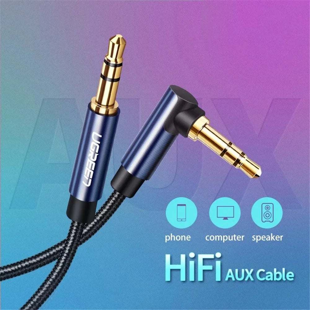 UGREEN 0.5m 3.5mm Male to Male Gold Plated Elbow Adapter AUX Cord Audio Extension Cable - 2