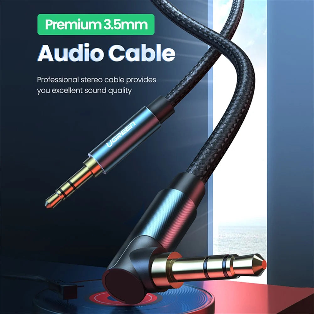 UGREEN 0.5m 3.5mm Male to Male Gold Plated Elbow Adapter AUX Cord Audio Extension Cable - 3