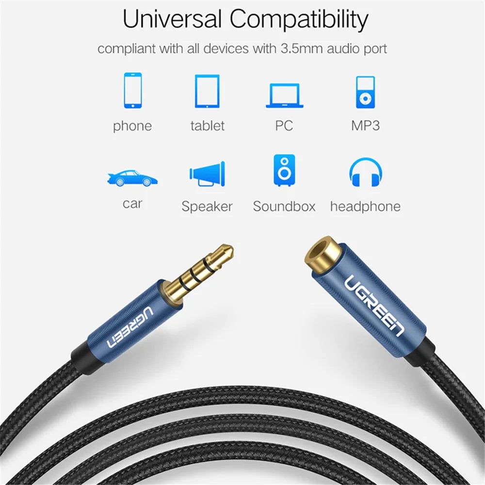 UGREEN 2m 24K Gold-plated 3.5mm Male to Female Audio Extension Cable AUX Cord - 5
