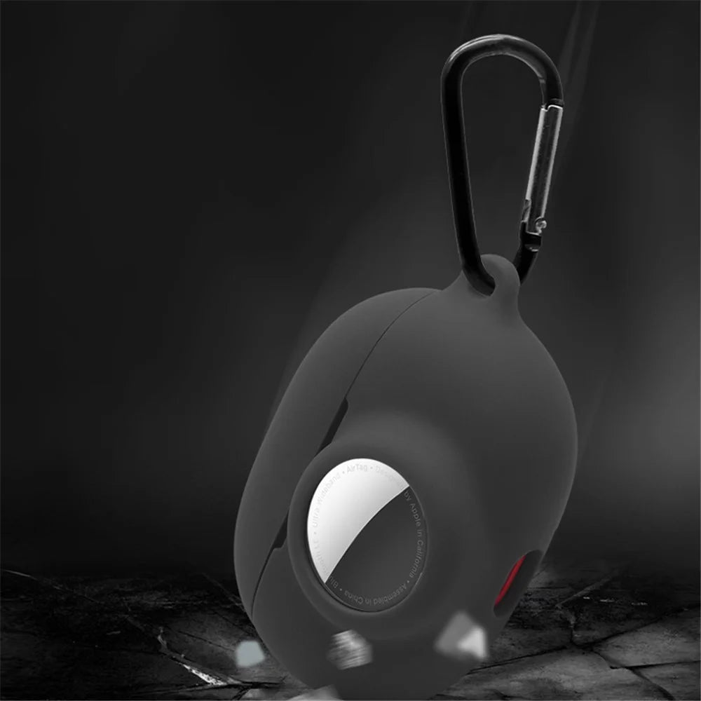 For Beats Studio Buds + AirTag 2 in 1 Protective Case Cover Portable Earbuds Soft Silicone Protector with Keychain - Black - 2