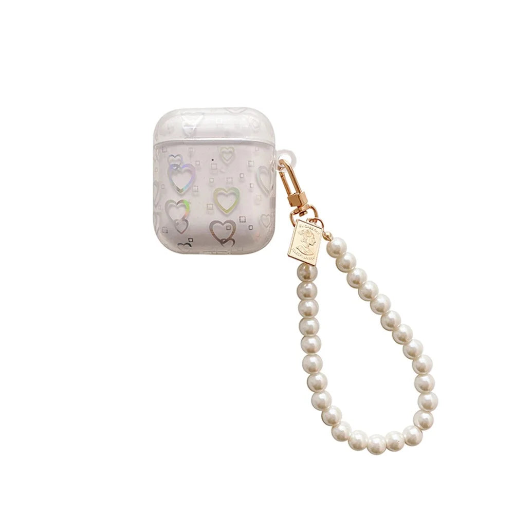 For Apple AirPods with Charging Case (2016)/(2019) / AirPods with Wireless Charging Case (2019) TPU Protective Cover Electroplating Transparent Love Heart Pattern Earphone Case Sleeve with Bracelet - 1