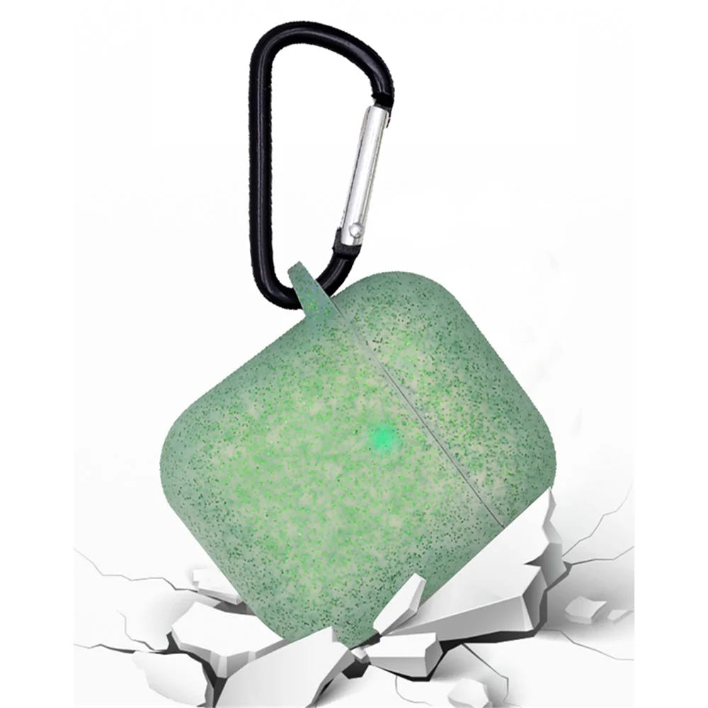 For Apple AirPods with Charging Case (2016)/(2019)/AirPods with Wireless Charging Case (2019) Earphone Glittery Silicone Case Earbuds Protective Shell with Hanging Buckle - Sapphire - 5