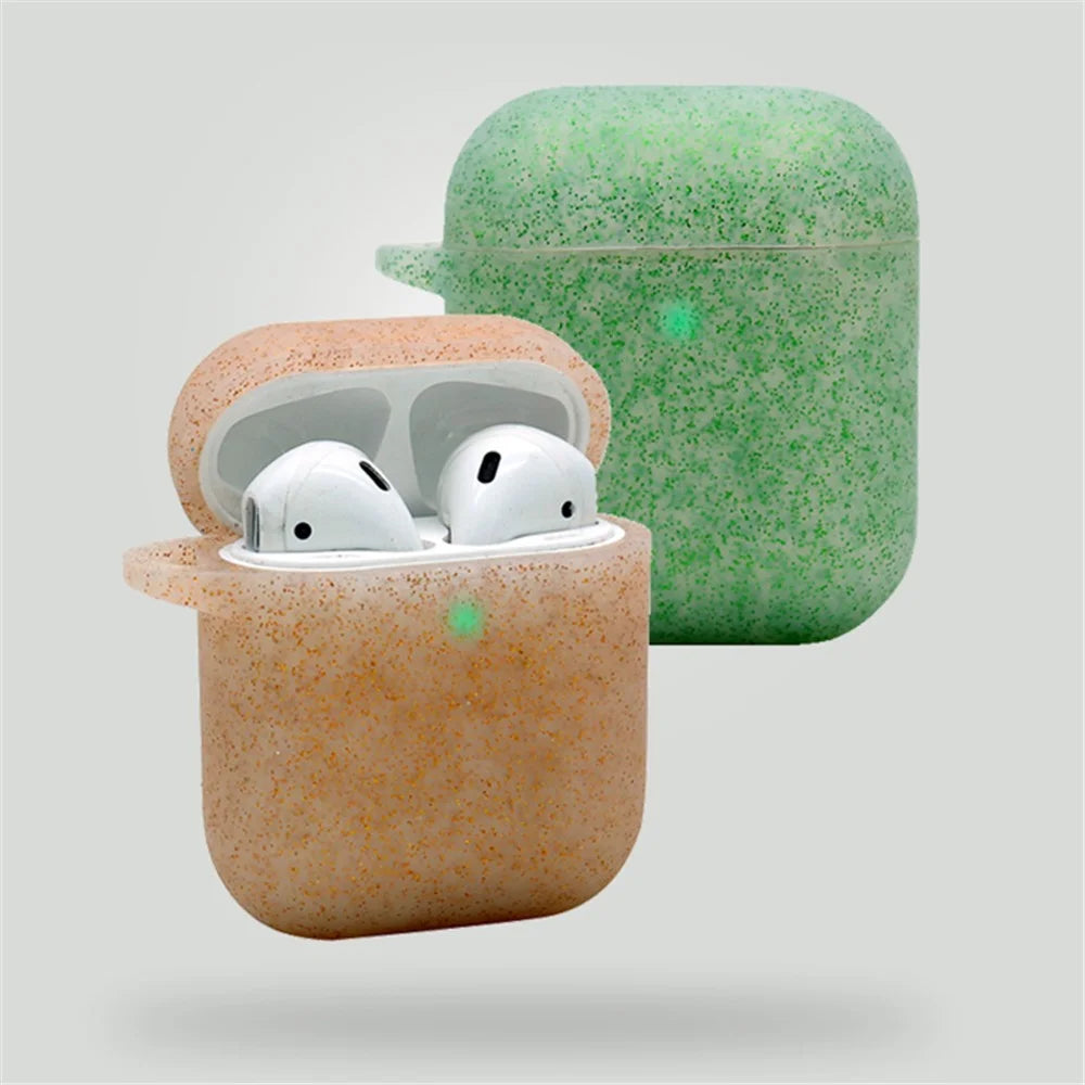 For Apple AirPods with Charging Case (2016)/(2019)/AirPods with Wireless Charging Case (2019) Earphone Glittery Silicone Case Earbuds Protective Shell with Hanging Buckle - Sapphire - 6