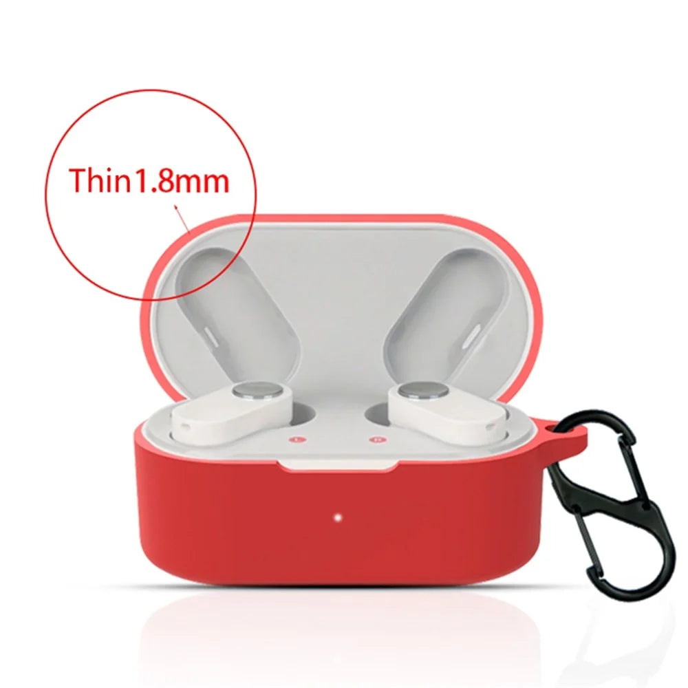 For OnePlus Buds N / Nord Buds Bluetooth-compatible Earphone Silicone Cover Anti-scratch Case with Anti-lost Buckle - Red - 2