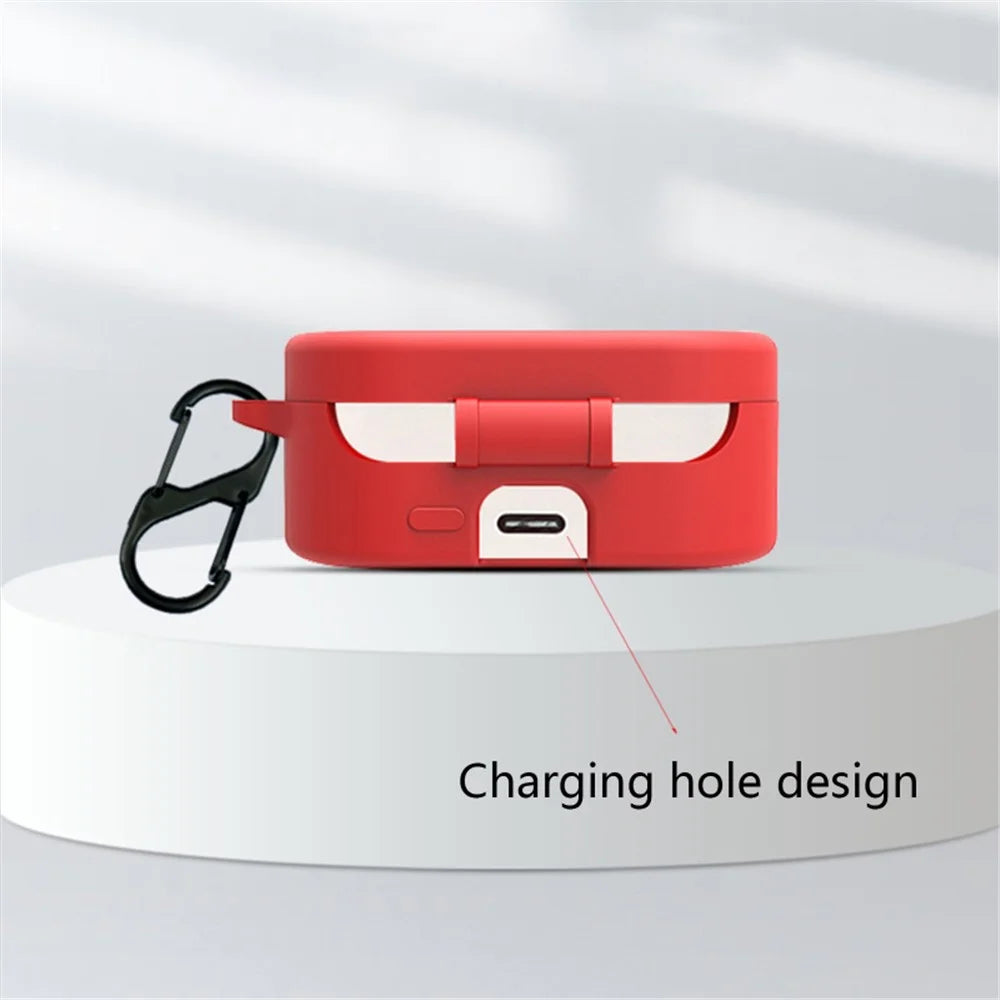 For OnePlus Buds N / Nord Buds Bluetooth-compatible Earphone Silicone Cover Anti-scratch Case with Anti-lost Buckle - Red - 4