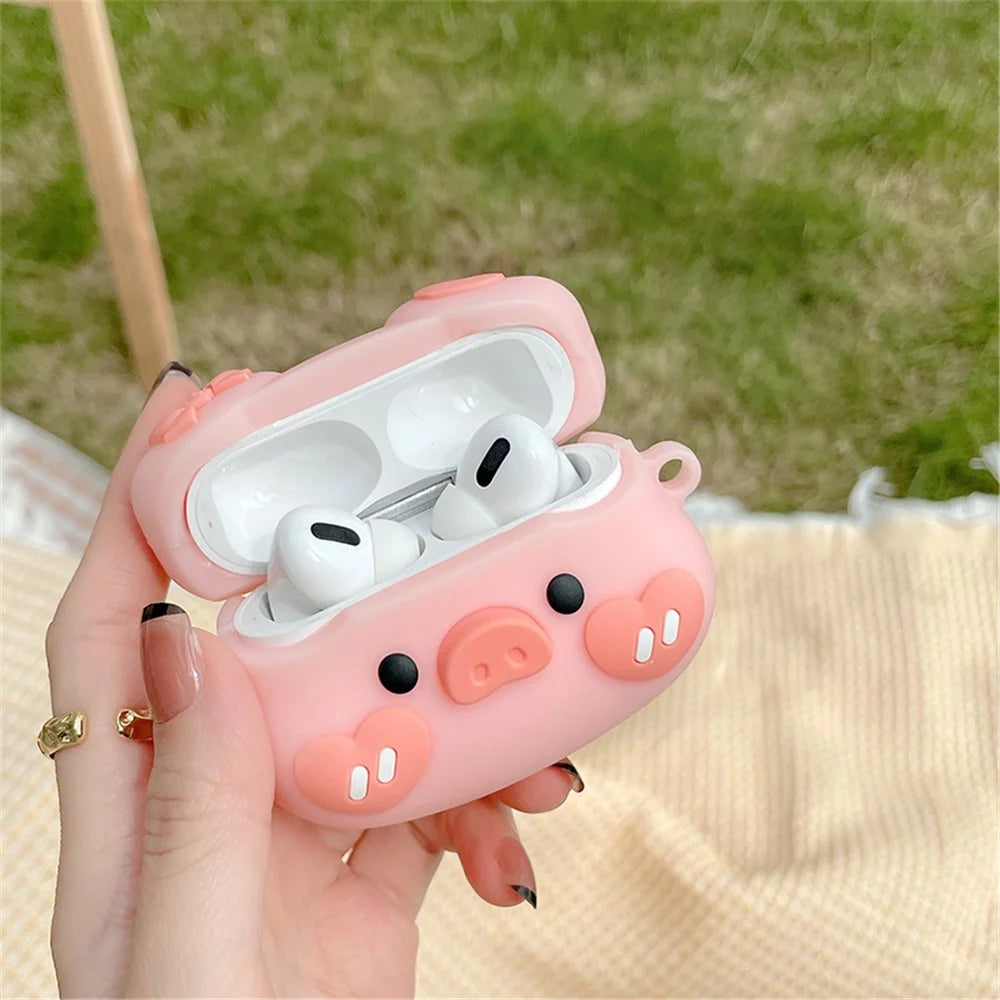 Earphone Silicone Case for Apple AirPods Pro, Bowknot Heart Piggy Design Full Protection Charging Box Cover Protector with Hook - 2