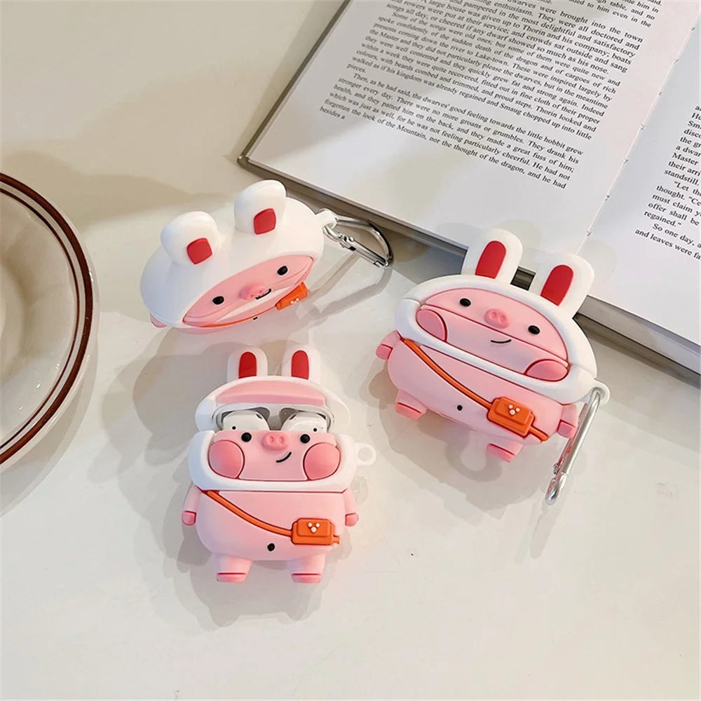 For Apple AirPods Pro Silicone Earphone Case Cute Piggy Design Charging Box Scratch-resistant Drop-proof Cover Protector with Hook - 2