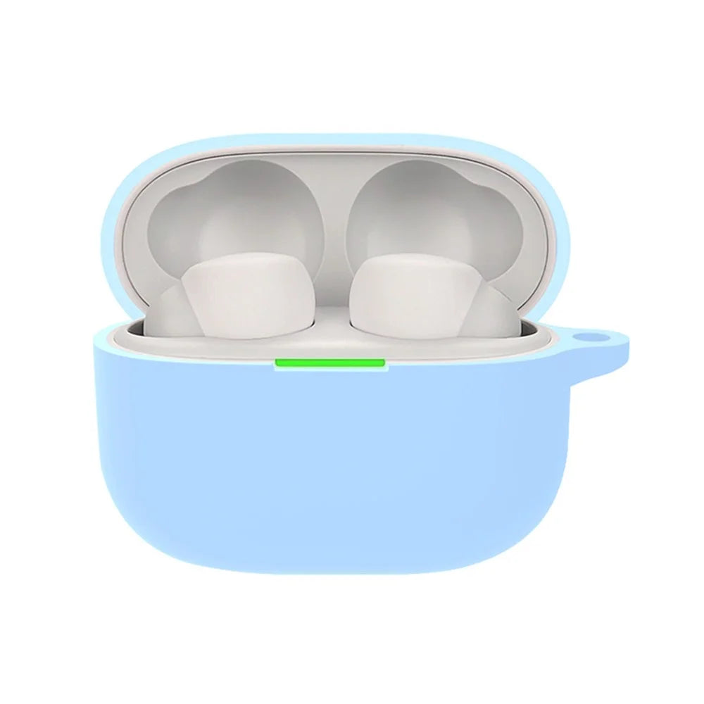 For Sony LinkBuds S Silicone Earbuds Protective Case Earphone Pouch Protective Skin Sleeve with Carabiner - Sky Blue - 1