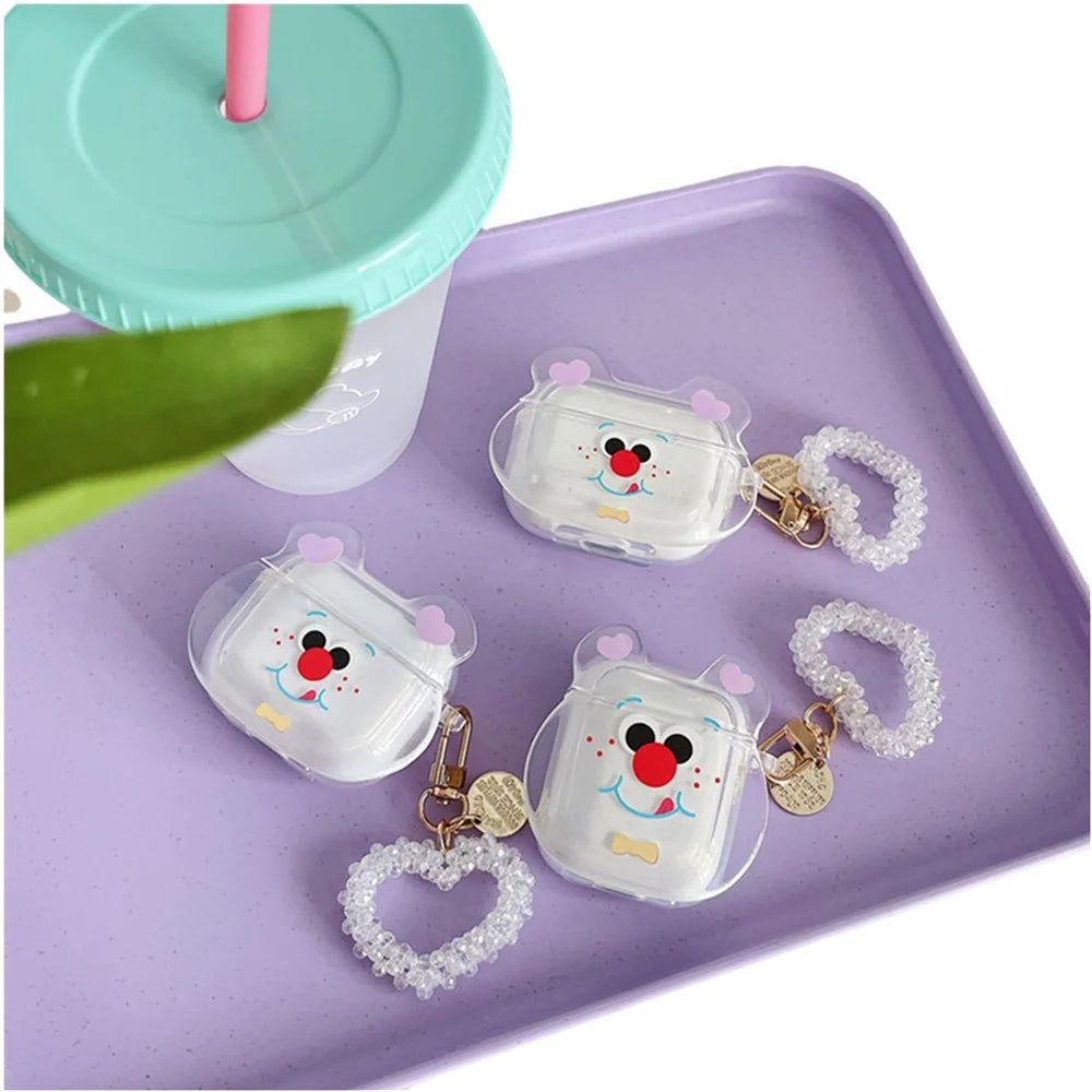 For Apple AirPods Pro Cute Bear Head Pattern Transparent Soft TPU Shockproof Protective Cover Earphone Case with Heart Pendant - 2