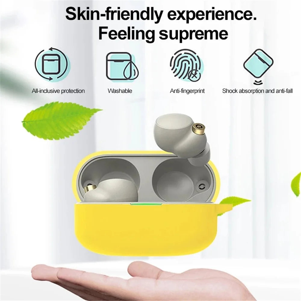 For Sony WF-1000XM4 Soft Silicone Cover Anti-shock Bluetooth-compatible Earphone Protective Sleeve Case with Anti-lost Buckle - Sky Blue - 2