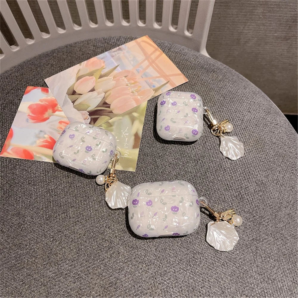 For Apple AirPods with Charging Case (2016)/(2019)/AirPods with Wireless Charging Case (2019) Tulip Shell Skin TPU Earphone Case Cover with Pendant - 2