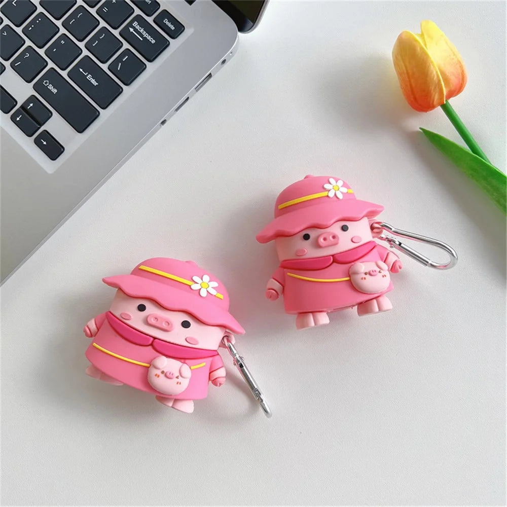For Apple AirPods 3 Piggy with Hat Design Earphone Silicone Case Full Body Protection Charging Box Cover with Hook - 2