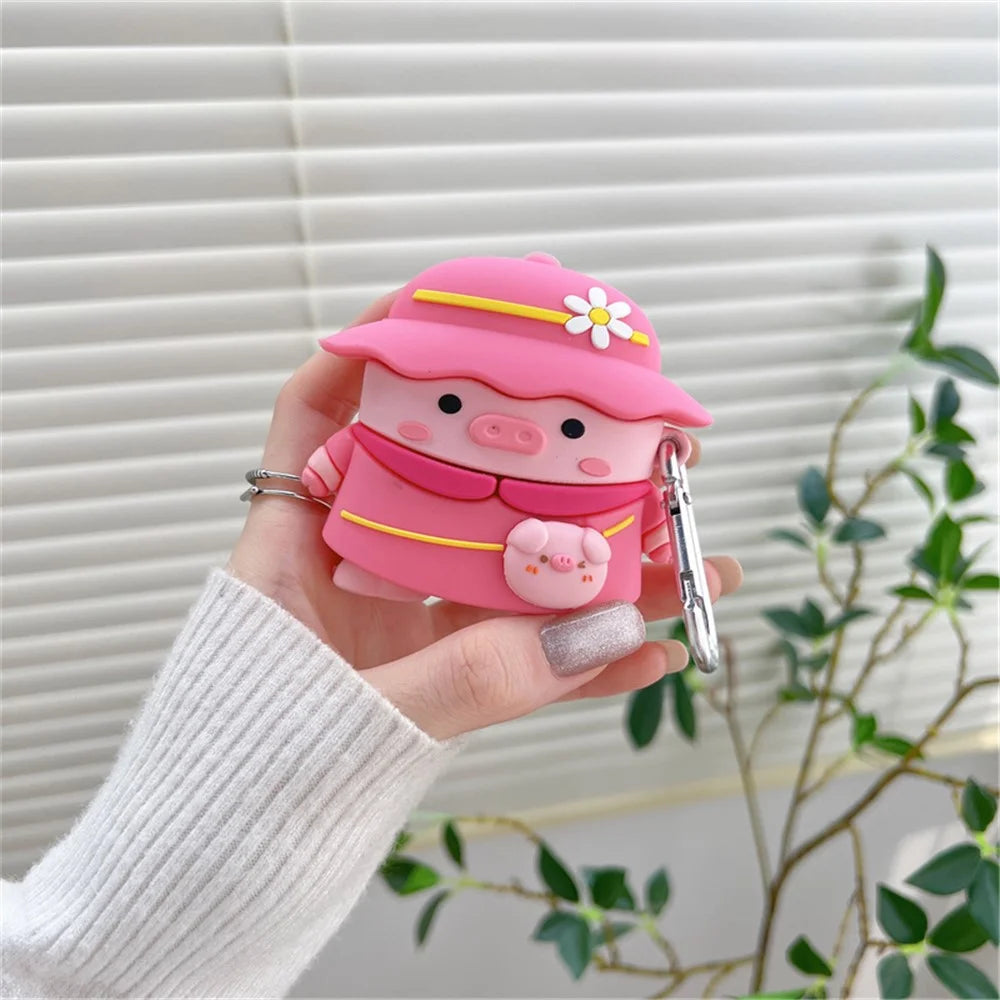 For Apple AirPods 3 Piggy with Hat Design Earphone Silicone Case Full Body Protection Charging Box Cover with Hook - 3