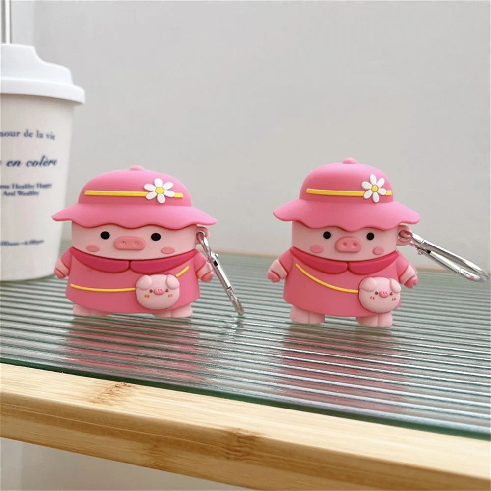 For Apple AirPods 3 Piggy with Hat Design Earphone Silicone Case Full Body Protection Charging Box Cover with Hook - 4