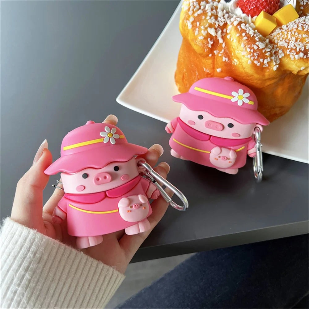 For Apple AirPods 3 Piggy with Hat Design Earphone Silicone Case Full Body Protection Charging Box Cover with Hook - 7