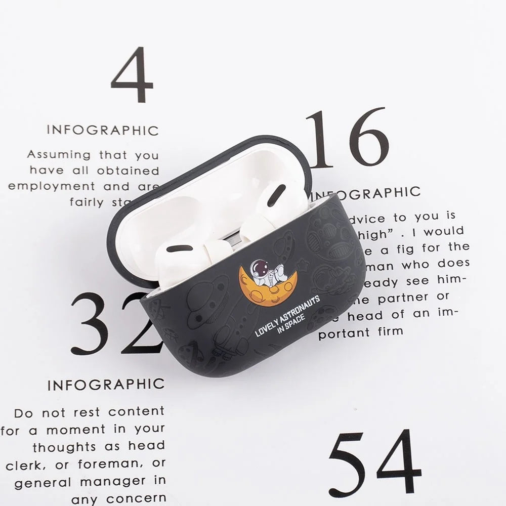 For Apple AirPods Pro Water Transfer Printing TPU Earphone Charging Case Anti-fall Protective Cover - Black Astronaut - 2