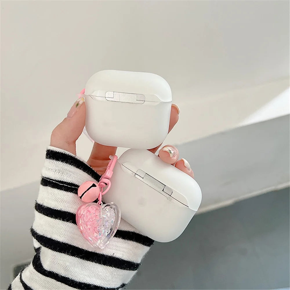 For Apple AirPods Pro Soft TPU Protective Cover Rainbow Heart Pattern Anti-fall Earphone Case with Heart Pendant - 4