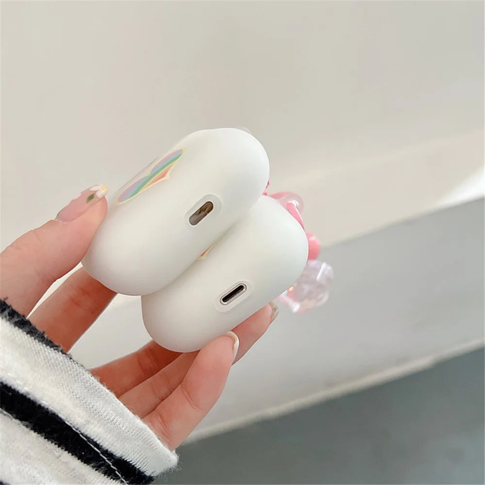 For Apple AirPods Pro Soft TPU Protective Cover Rainbow Heart Pattern Anti-fall Earphone Case with Heart Pendant - 5