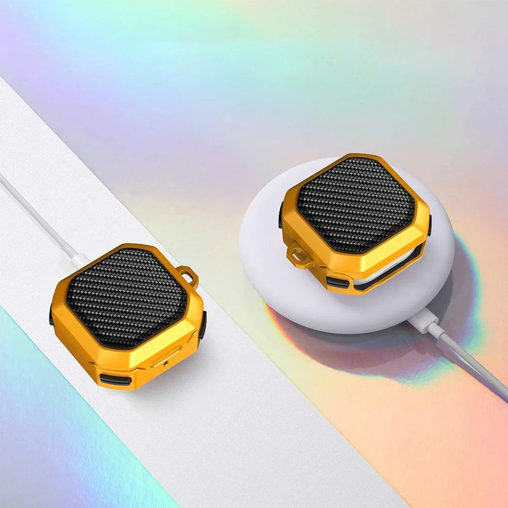 For Samsung Buds Live / Buds2 / Buds 2 Pro  / Buds Pro Anti-Drop Case Thunder Carbon Fibre Texture Earbuds Charging Case Cover Soft TPU+PC Protector - Yellow - 7