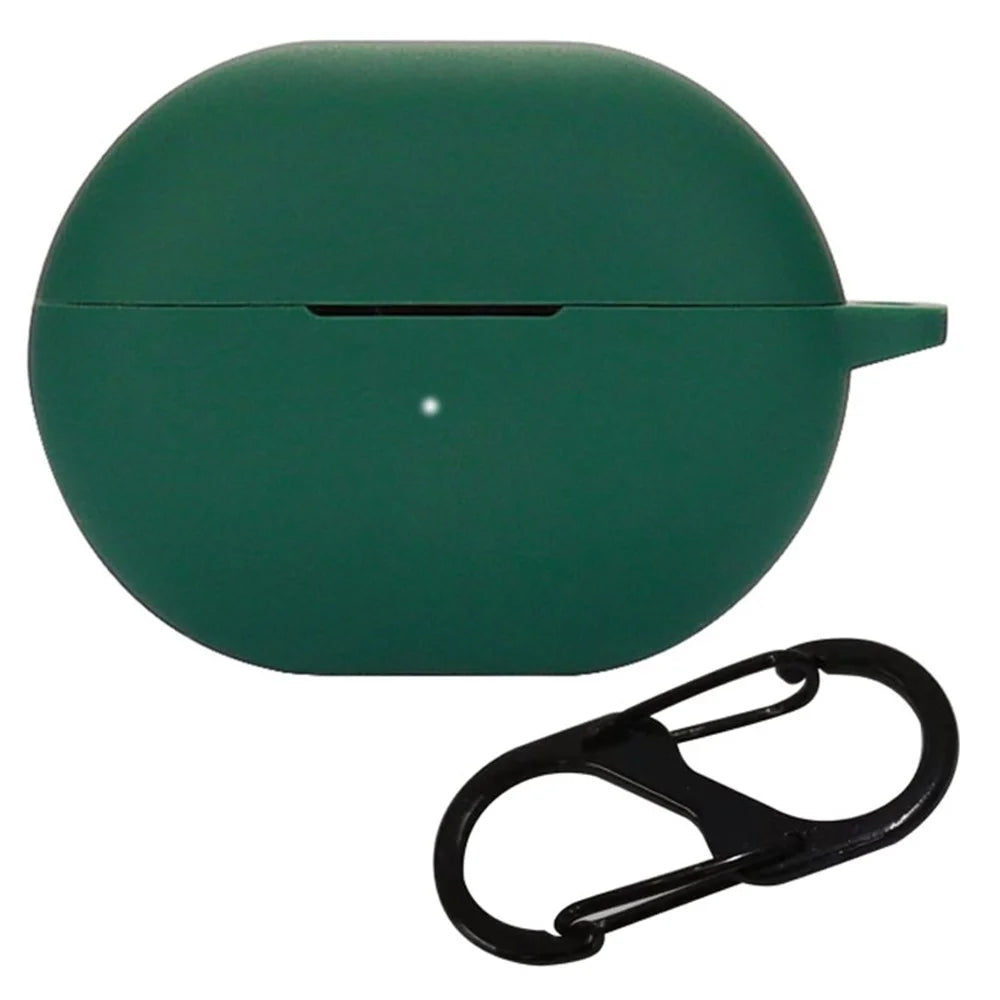 For Haylou GT1 2022 Anti-scratch Silicone Cover TWS Earphone Protective Sleeve Case with Anti-lost Buckle - Midnight Green - 1