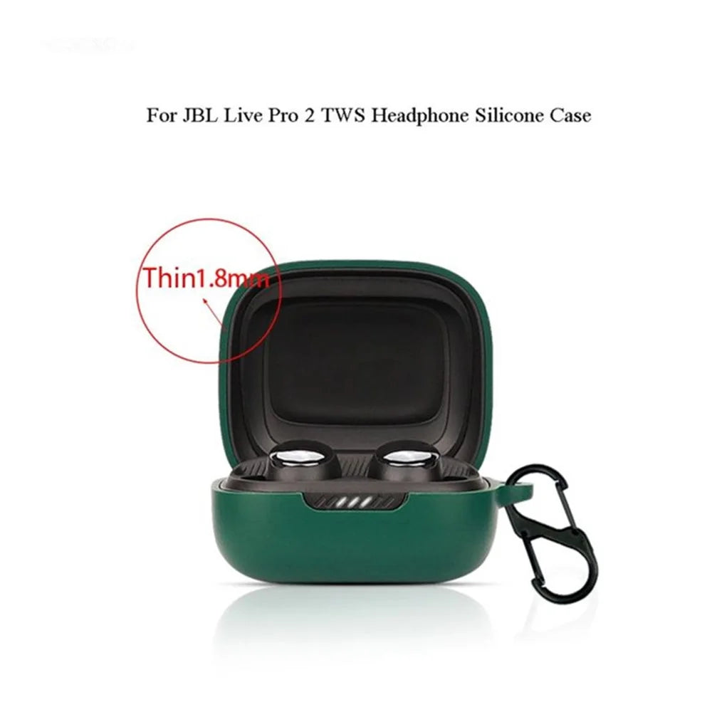 For JBL Live Pro 2 TWS / JBL Live Free 2 TWS Bluetooth-compatible Earbuds Silicone Case Cover Drop-Proof Soft Protector with Anti-Lost Buckle - Blackish Green - 3
